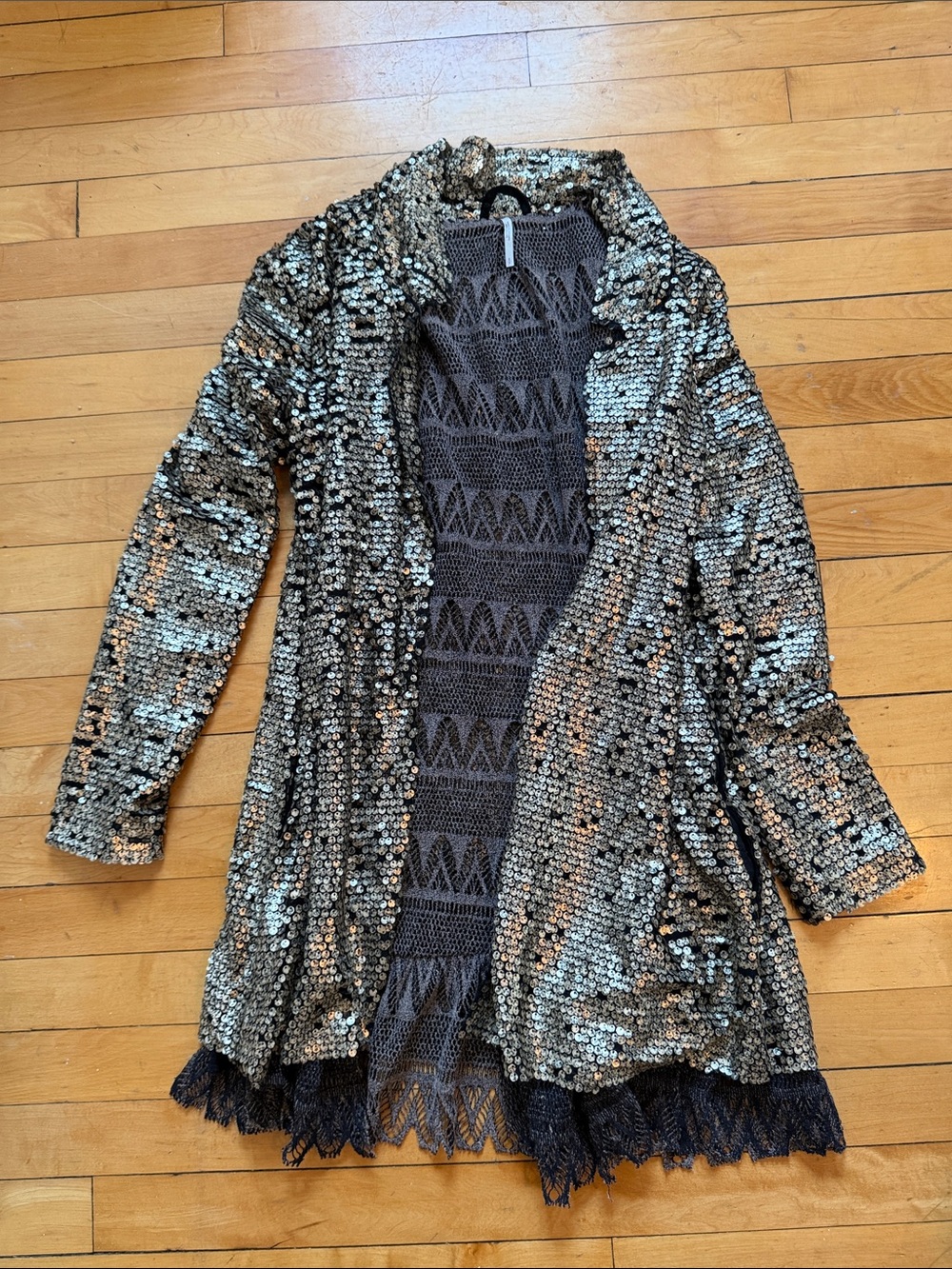 Free People Silver and Black Sequin Knit Cardigan